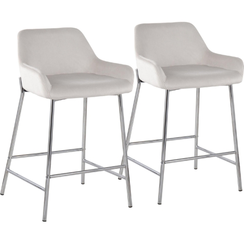 Daniella 24" Counter Stool in White Velvet & Chrome Metal (Set of 2)